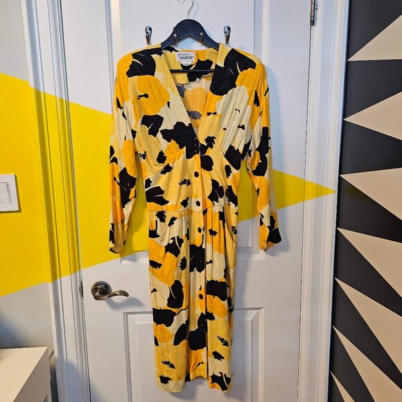 Bold Vintage Canadian Black and Yellow Floral Sundress - Picture 1 of 15